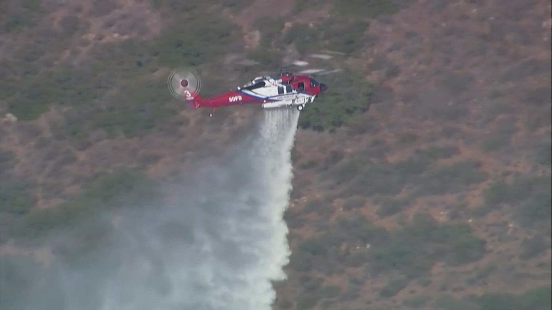 Air support and ground crews battle brush fire in Rancho Bernardo ...
