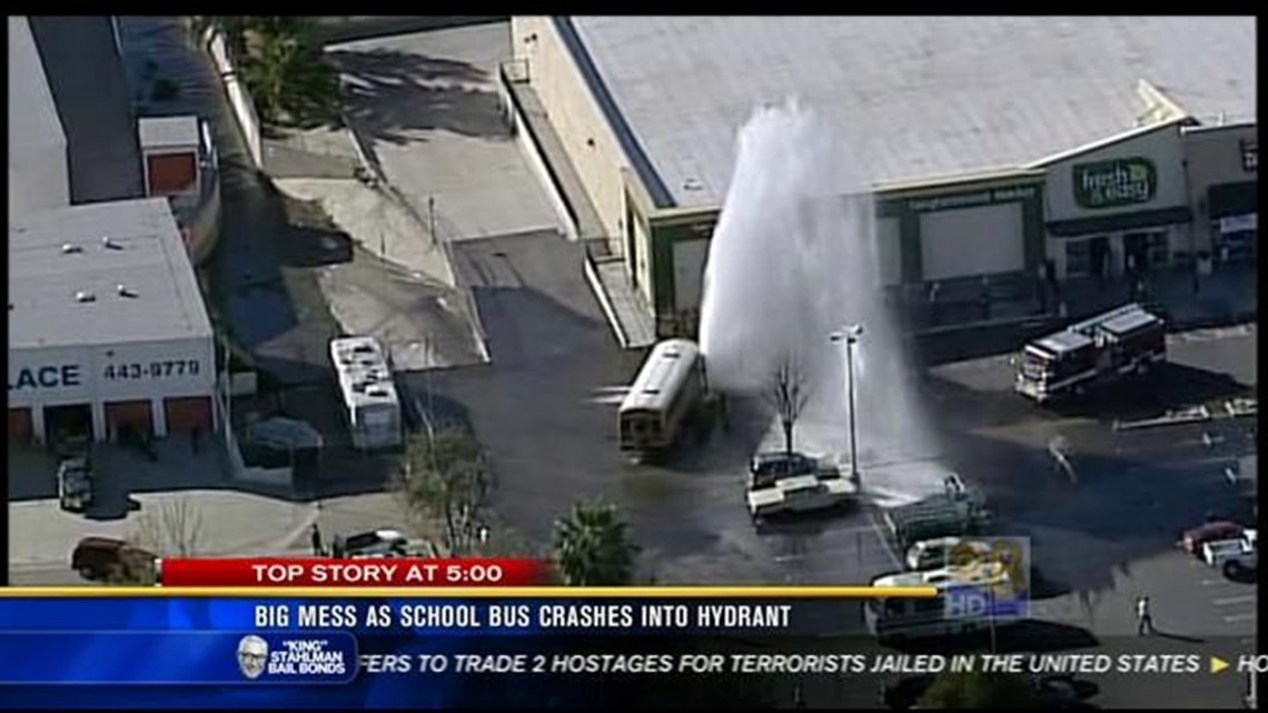 Big mess as school bus crashes into hydrant in Lakeside