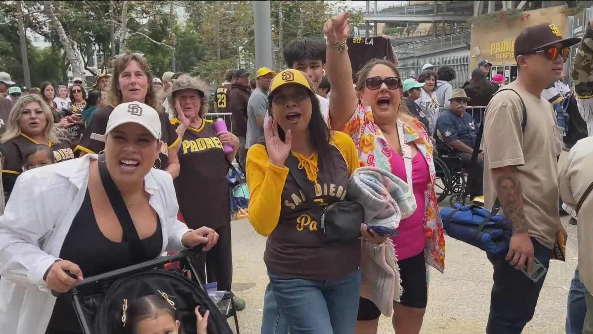 Friar Faithfuls are filling Petco Park's Gallagher Square for the city's Watch Party for Night One of the match up.