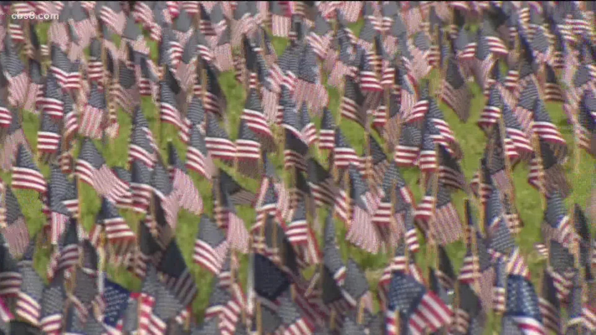 There will be 2,977 small flags displayed on the college lawn to represent those who died in the Sept. 11 attacks, along with a 70-foot flag.