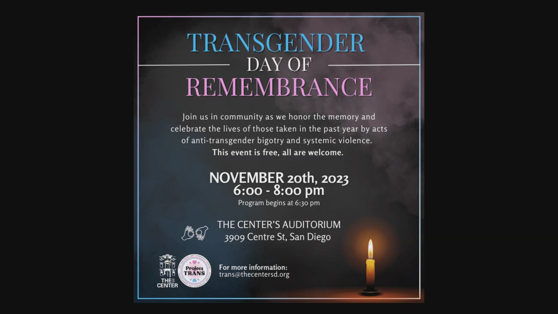 Transgender Day of Remembrance is an annual observance on November 20 that honors the memory of the transgender people whose lives were lost.