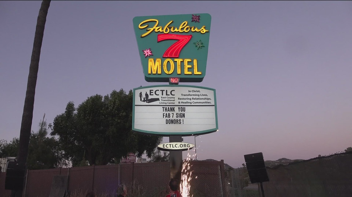 'Fabulous 7 Motel' neon sign from 1966 restored in El Cajon