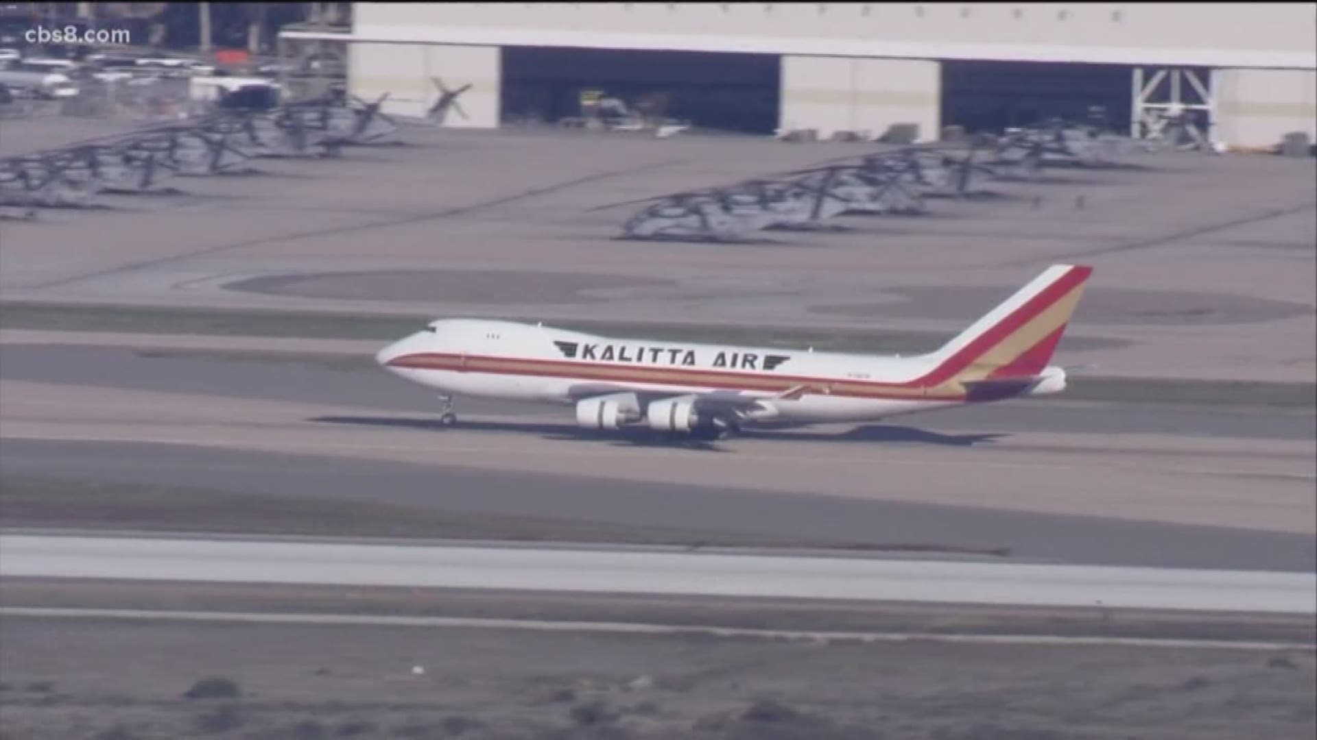 The plane landed at MCAS Miramar shortly before 8:50 a.m. It was not immediately clear how many passengers were aboard.