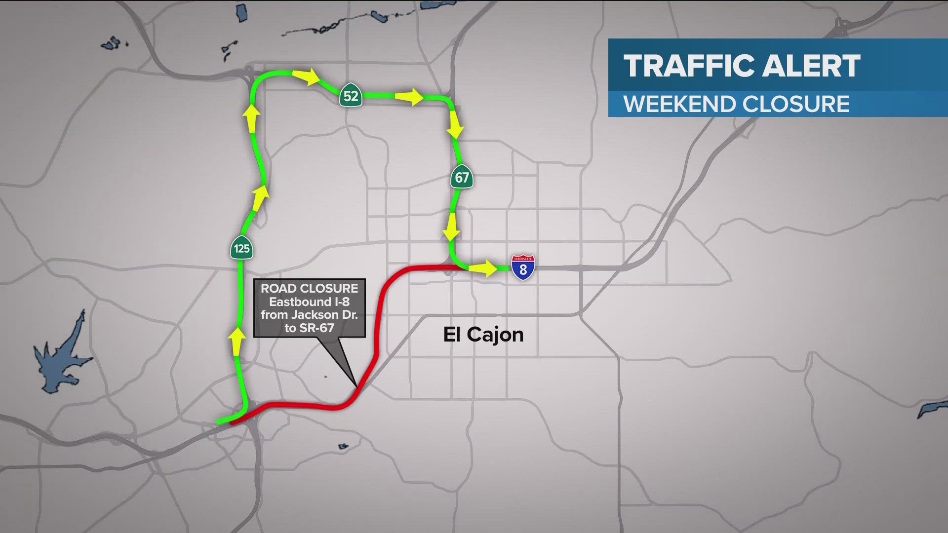 The closure will begin west of Jackson Drive at 9 p.m. Friday and continue until Monday at 5 a.m. to allow crews to finish repairs on several bridges.