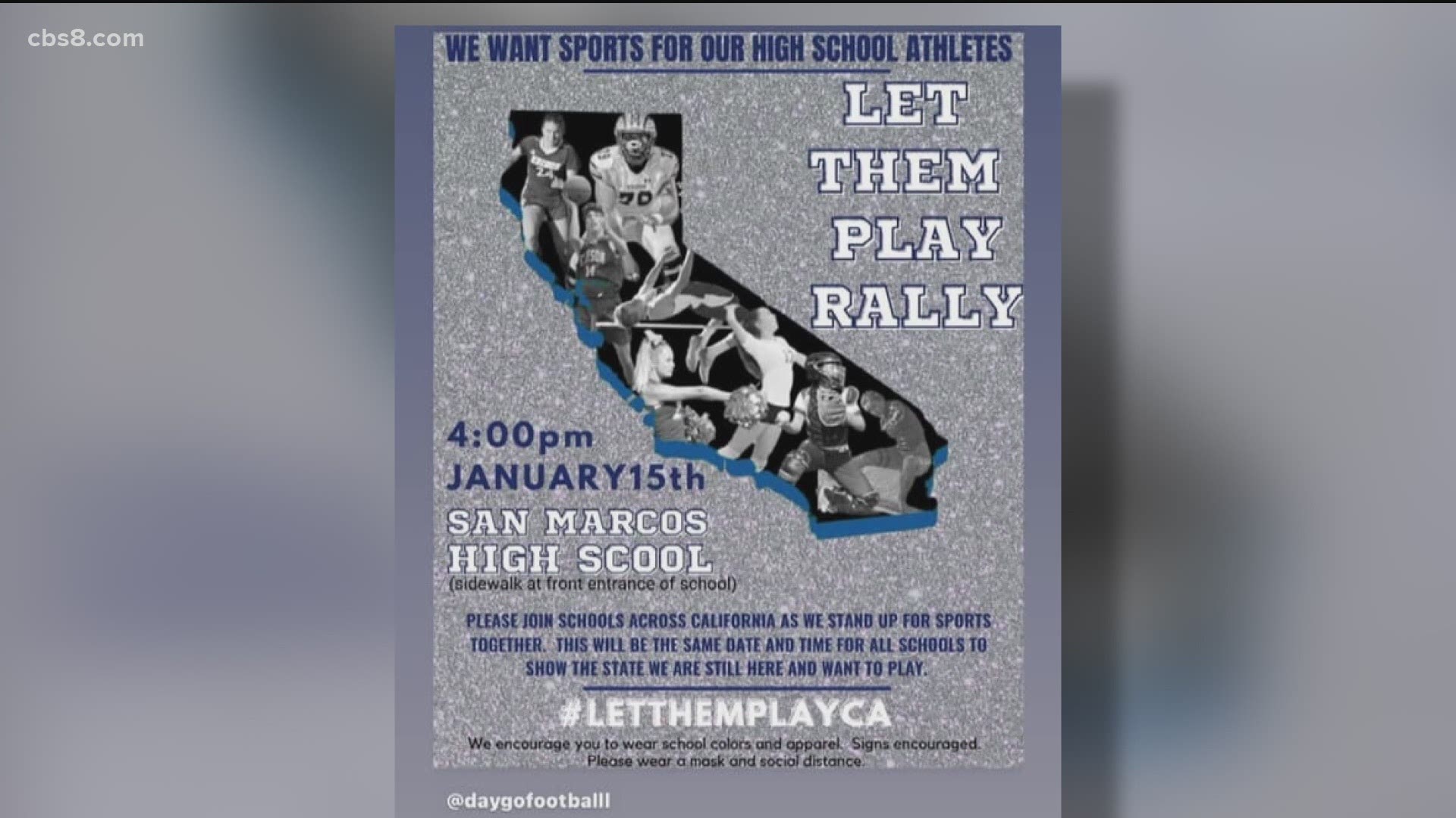 On Friday there will be rallies held across the state including some in San Diego to call on Governor Gavin Newsom to allow sports to resume in the state.