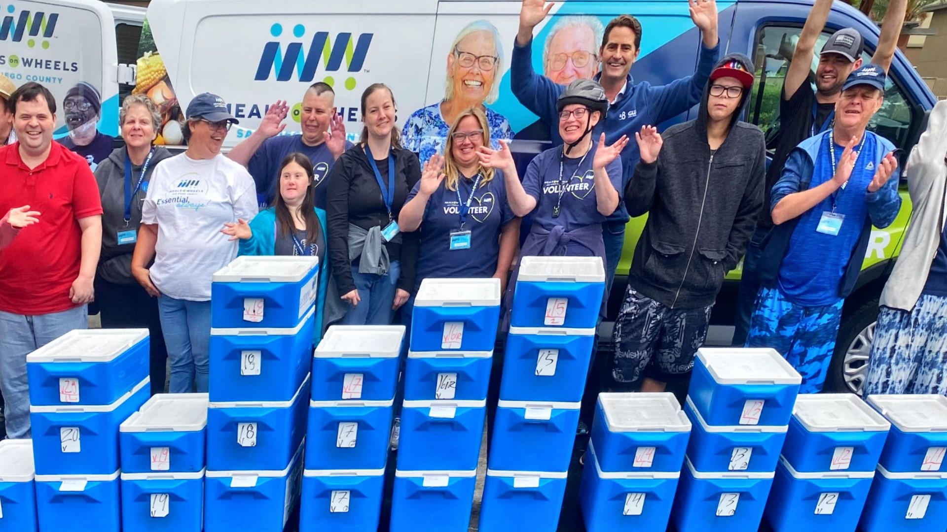 Volunteers with St. Madeleine Sophie's Center deliver meals for Meals on Wheels San Diego County.