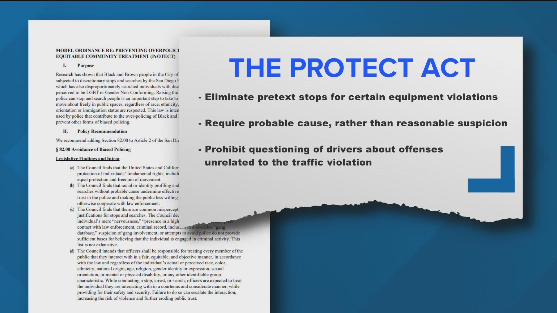 Proposed city ordinance would change the way SDPD conducts traffic stops.