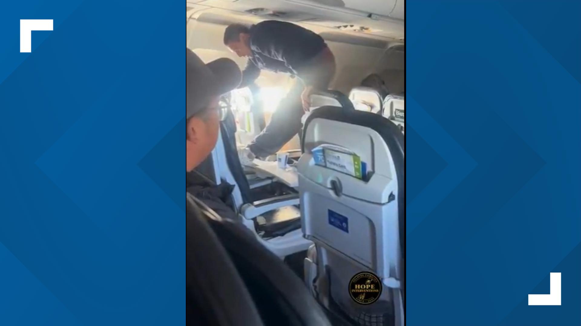 A man was restrained by fellow passengers using zip ties after repeatedly kicking his seat on a United Airlines flight from Austin to Los Angeles.