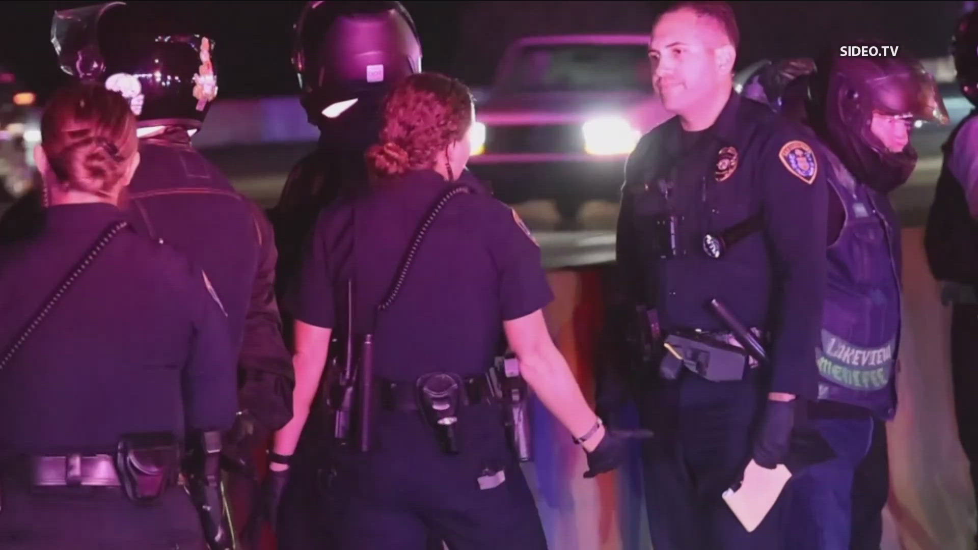 Three bikers were arrested for a felony warrant and weapons-related charges during the two-hour ordeal that brought freeway traffic to a standstill.