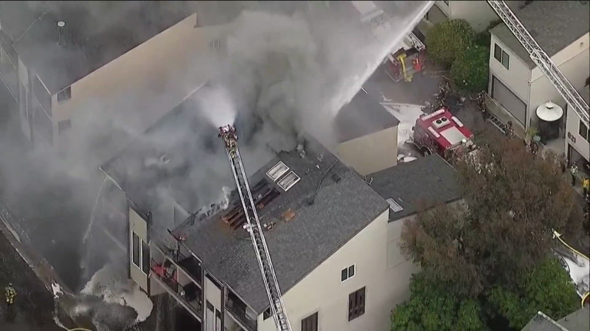 The Carlsbad Fire Department battled a blaze at a condo, Monday afternoon.