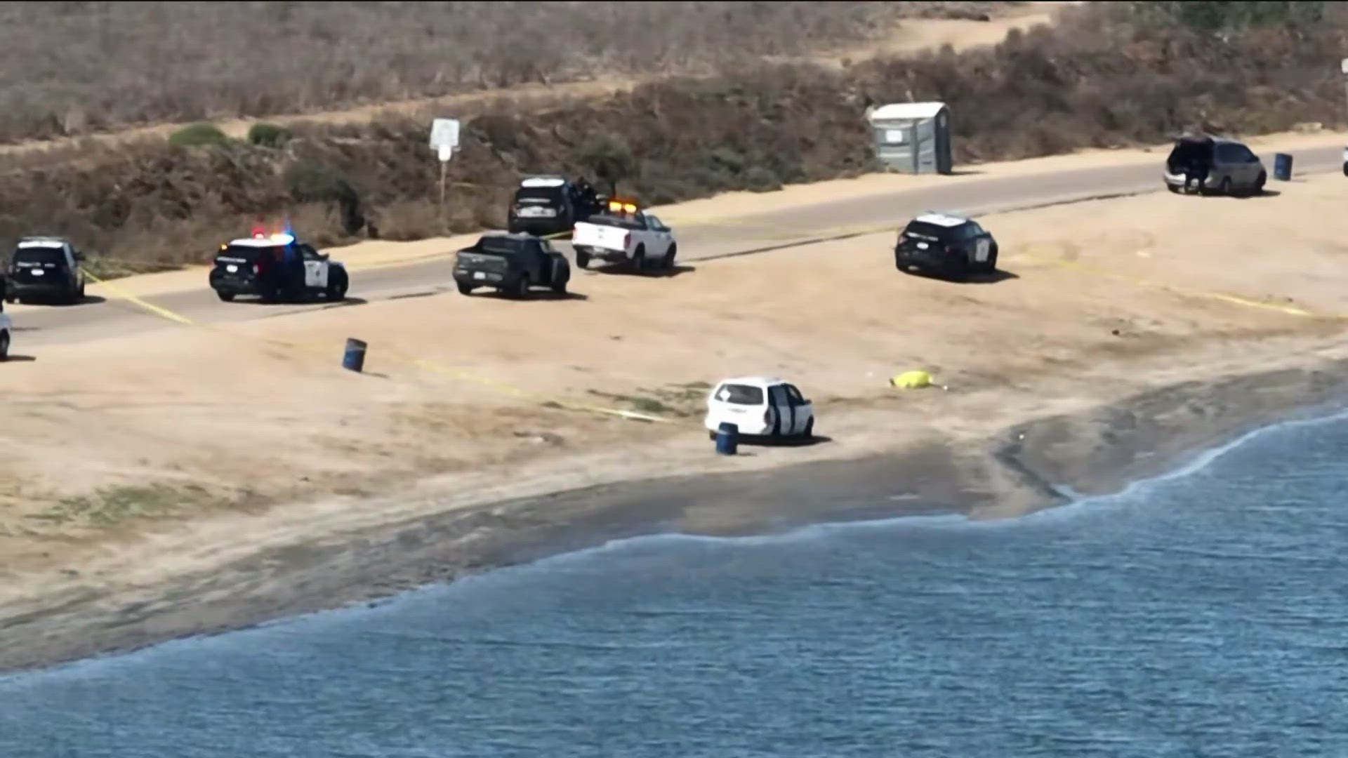 The entrance to Fiesta Island is blocked.