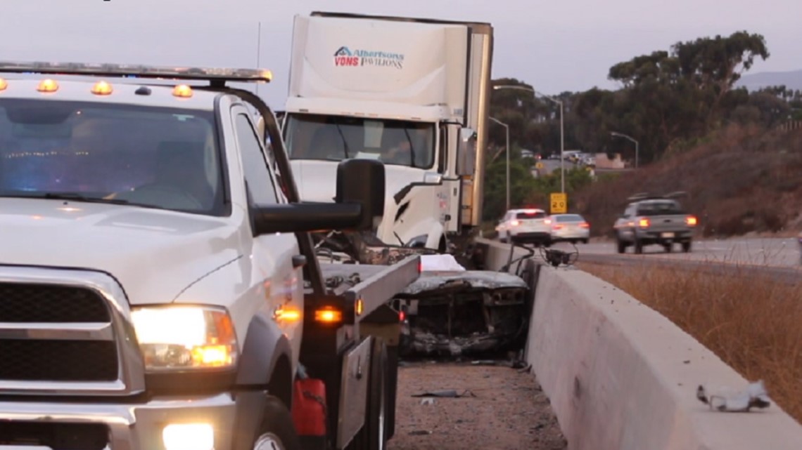 Semi-truck Collides With Car, Shuts Down Southbound I-5 | Cbs8.com