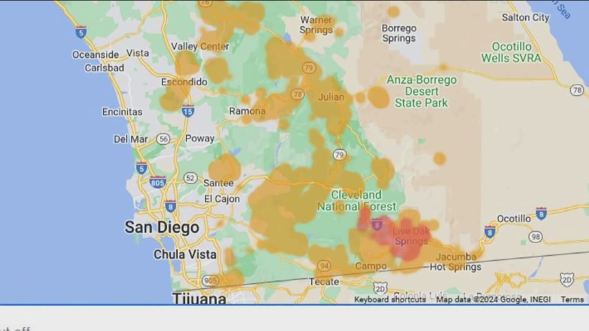 The power company warns it may shut off power in San Diego's backcountry amid fire and weather danger, potentially lasting through Friday.