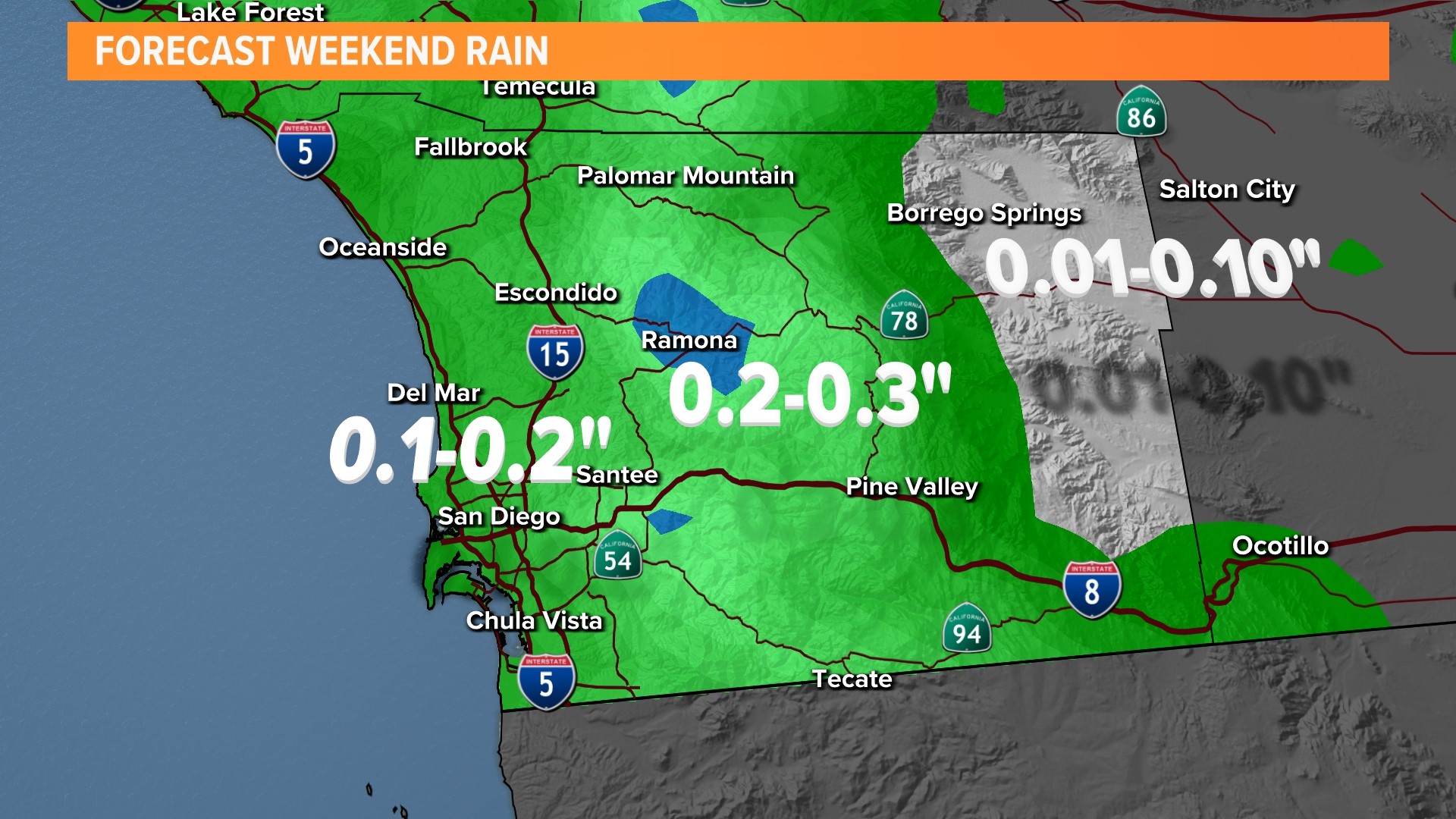 San Diego rainfall totals after Wednesday's rain