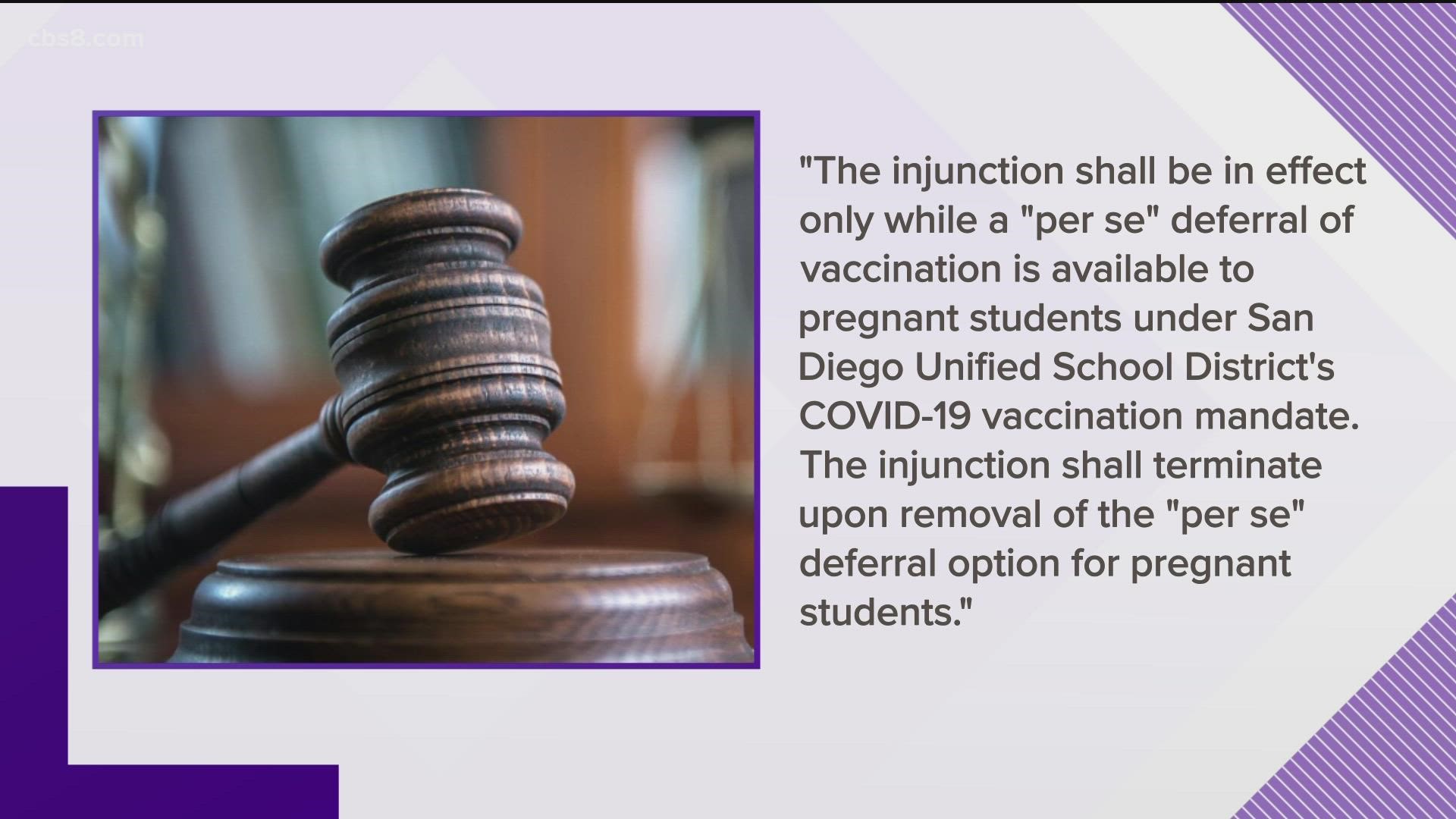 A family from Scripps Ranch High School that sued the SDUSD over its vaccine mandate based on religious beliefs received an emergency injunction.