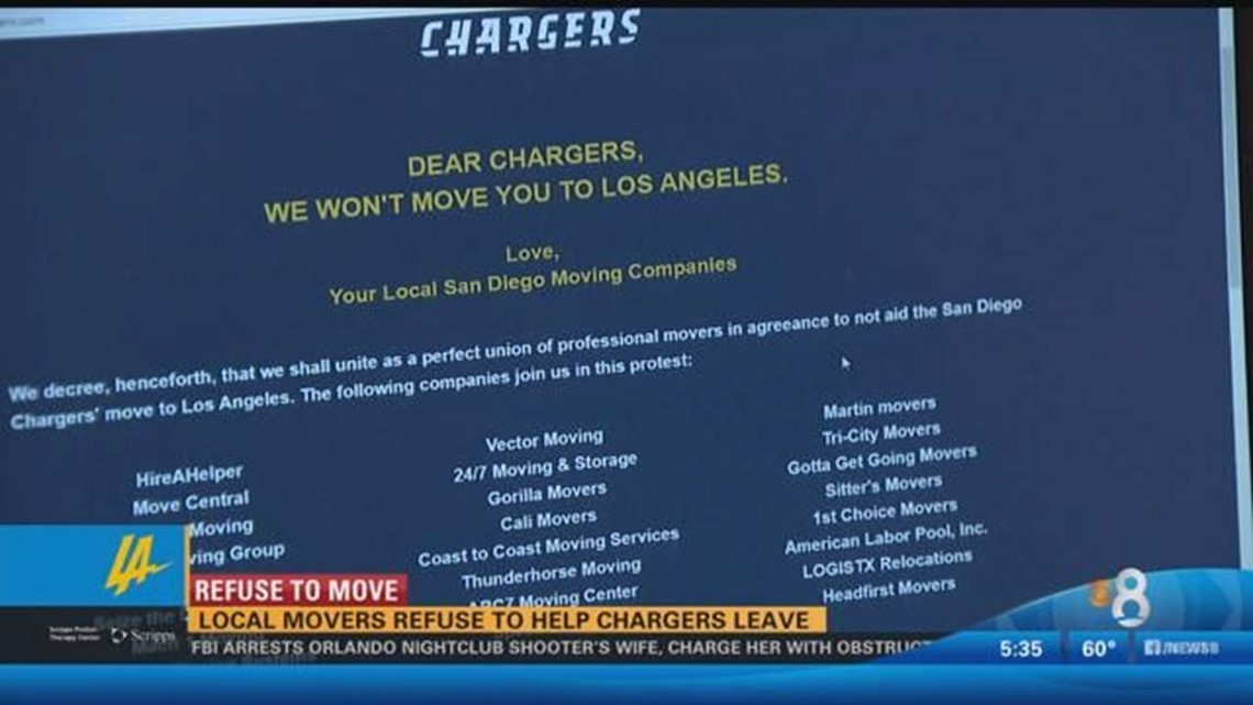 San Diego moving companies don't want to move the Chargers to LA