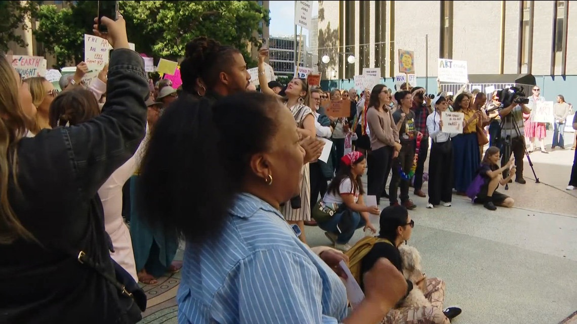 Hundreds rally at San Diego City Hall against proposed arts funding cuts
