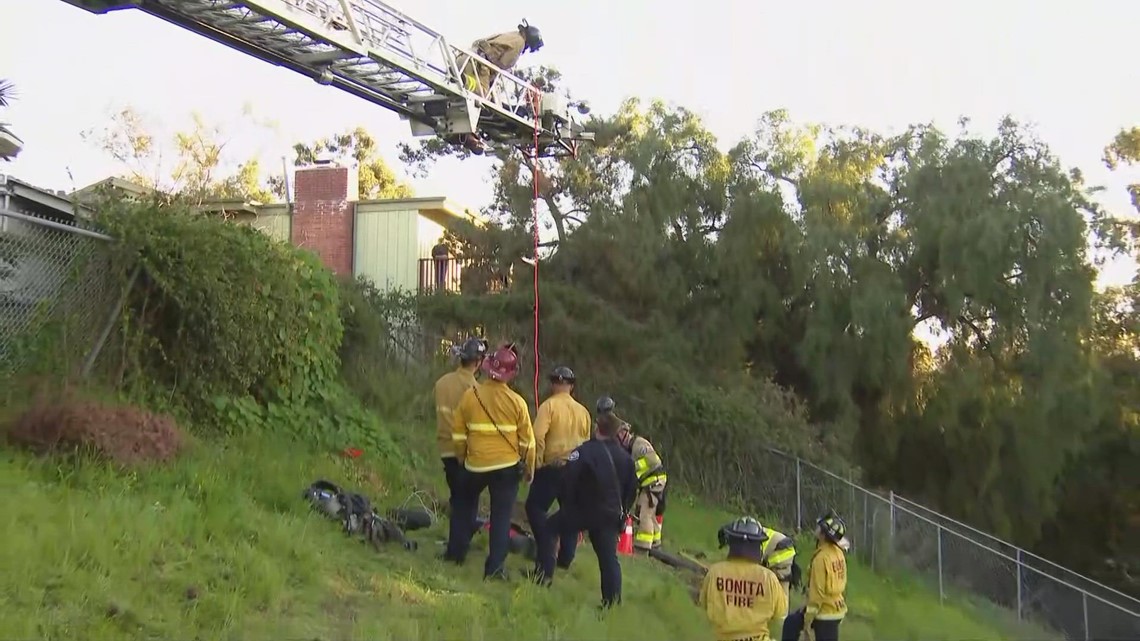 Firefighters rescuing dog trapped in 60 foot hole in Chula Vista