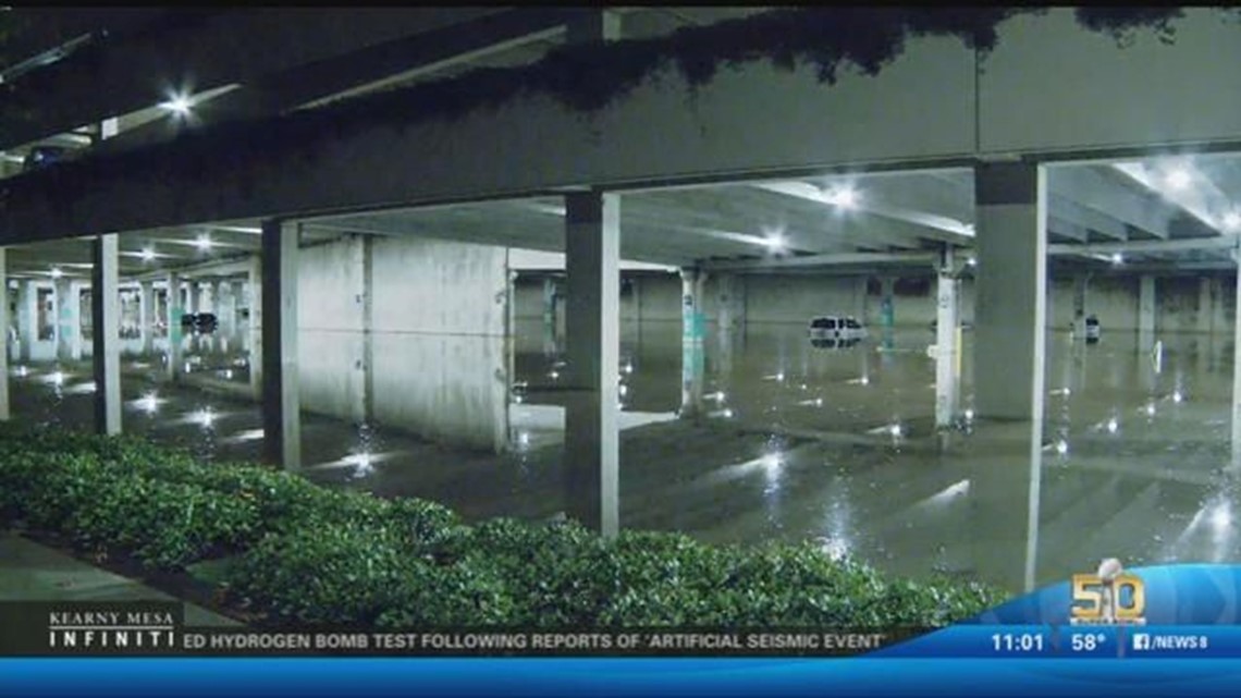 Car plummets from parking garage at Fashion Valley Mall