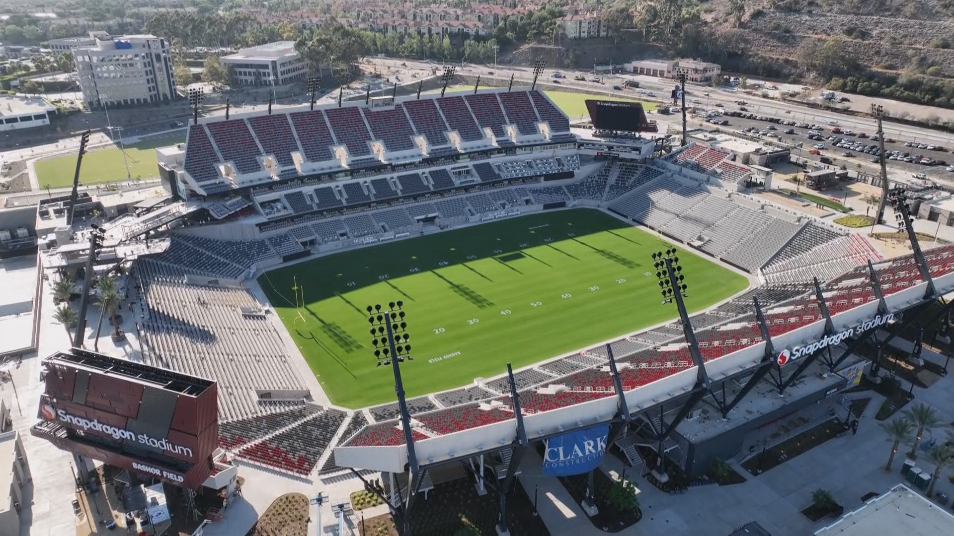 Aerial views of San Diego State's newly finished Snapdragon Stadium