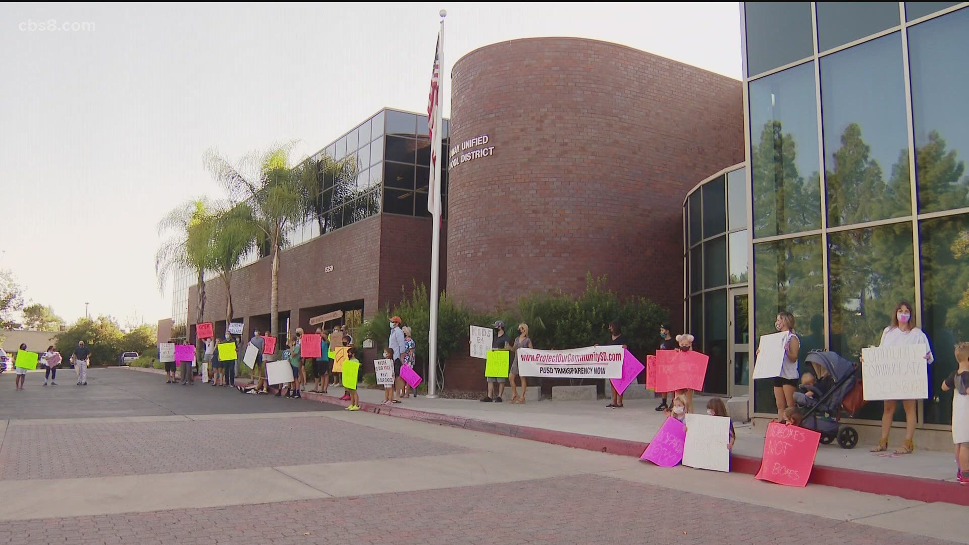 Parents rallied outside a Poway Unified Board meeting Thursday, demanding that their voices and concerns be heard.