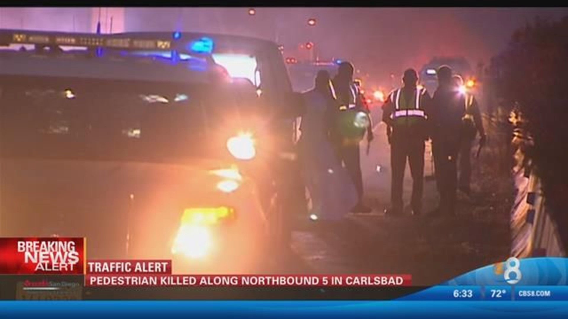 Pedestrian hit and killed along northbound I-5 in Carlsbad | cbs8.com