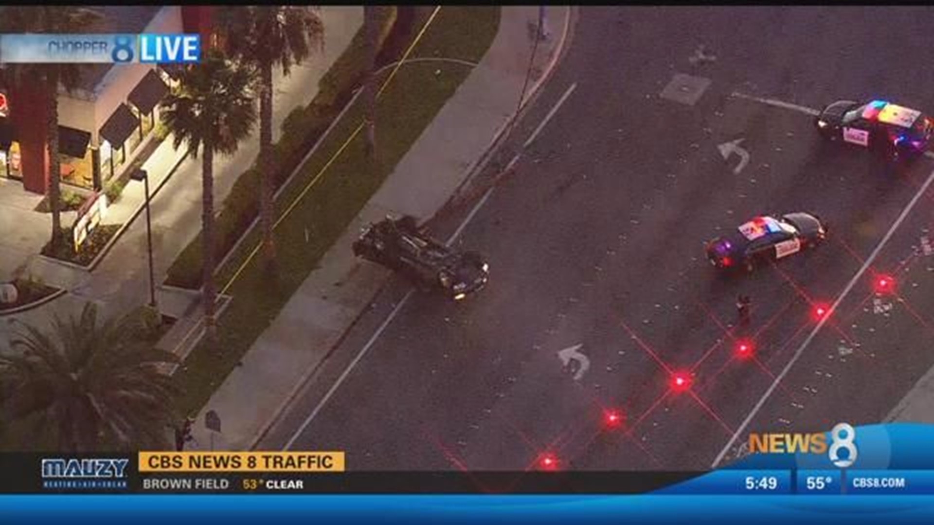Driver knocks down power pole, overturns in El Cajon | cbs8.com