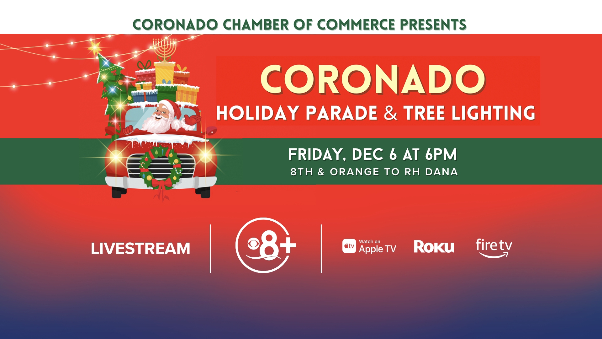 Coronado welcomed the holiday season with a parade and tree lighting ceremony Friday, December 6. The parade was streamed on CBS8+.