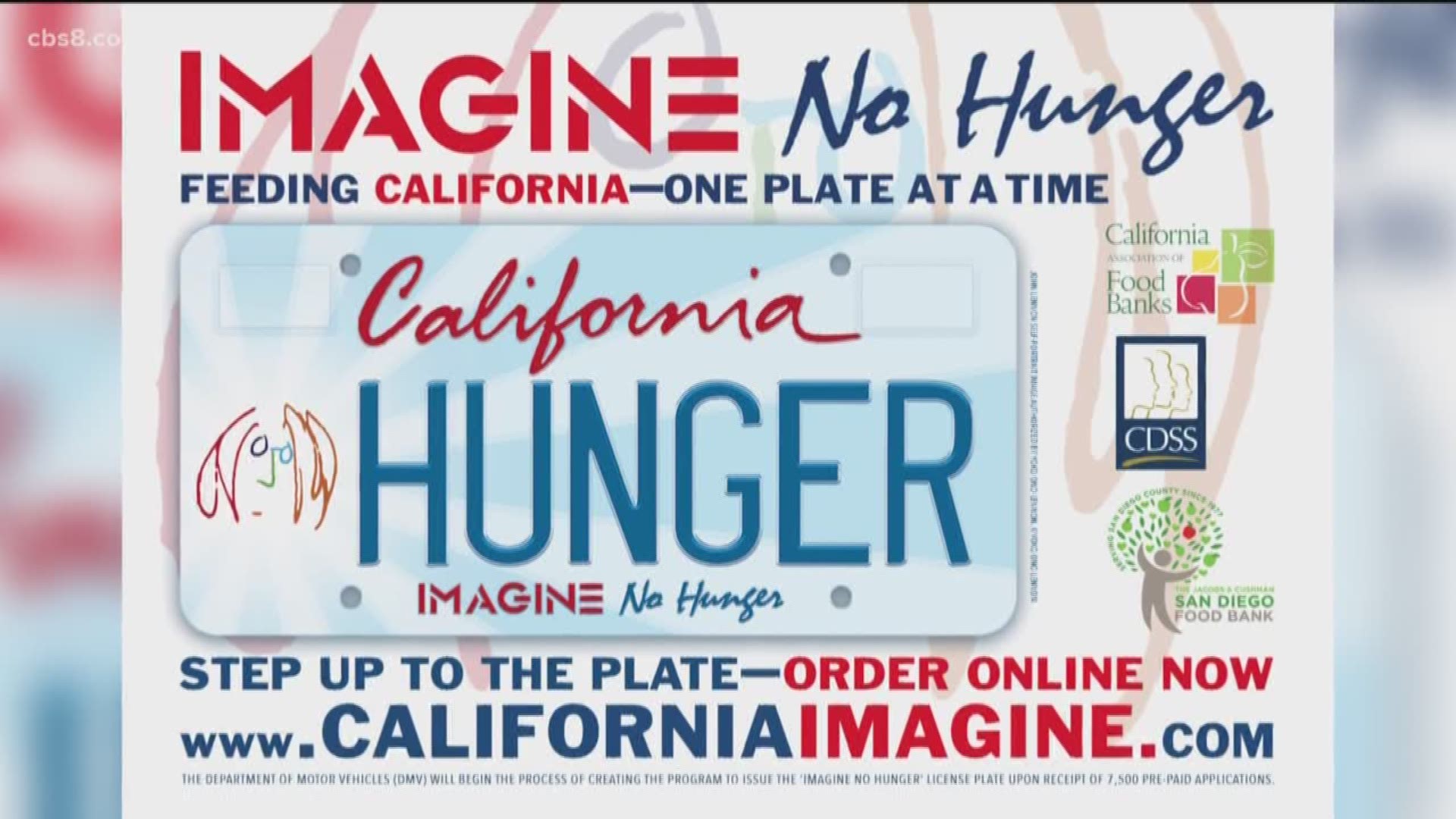 New “Imagine No Hunger” license plates inspired by legendary musician and activist John Lennon are being sold to support California foods banks.