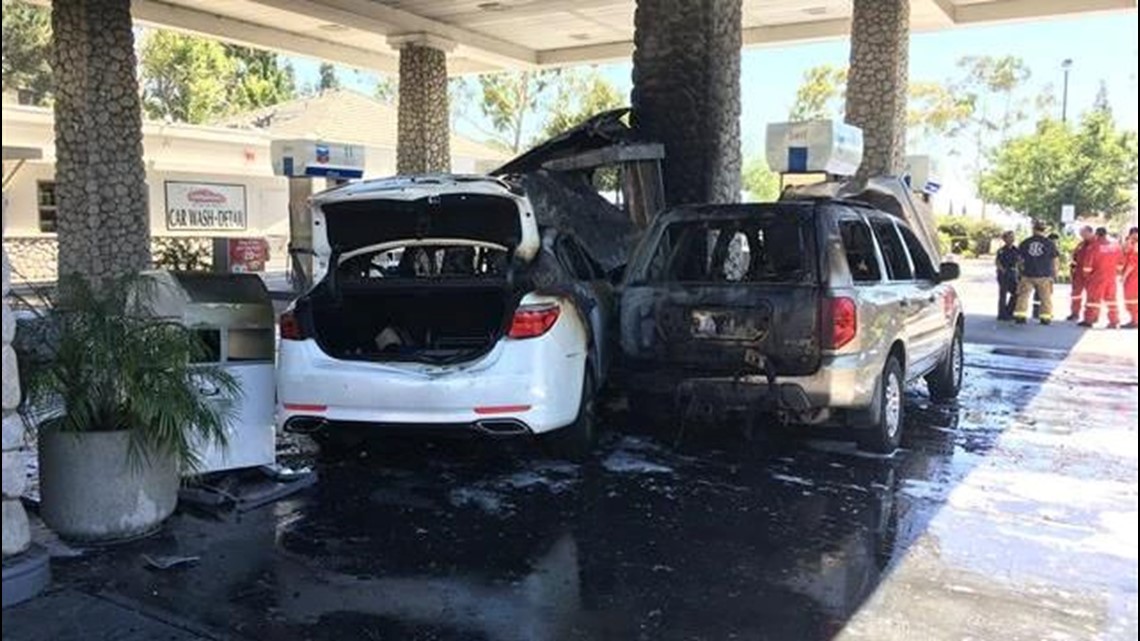 Two cars catch fire at Carmel Mountain Chevron gas station