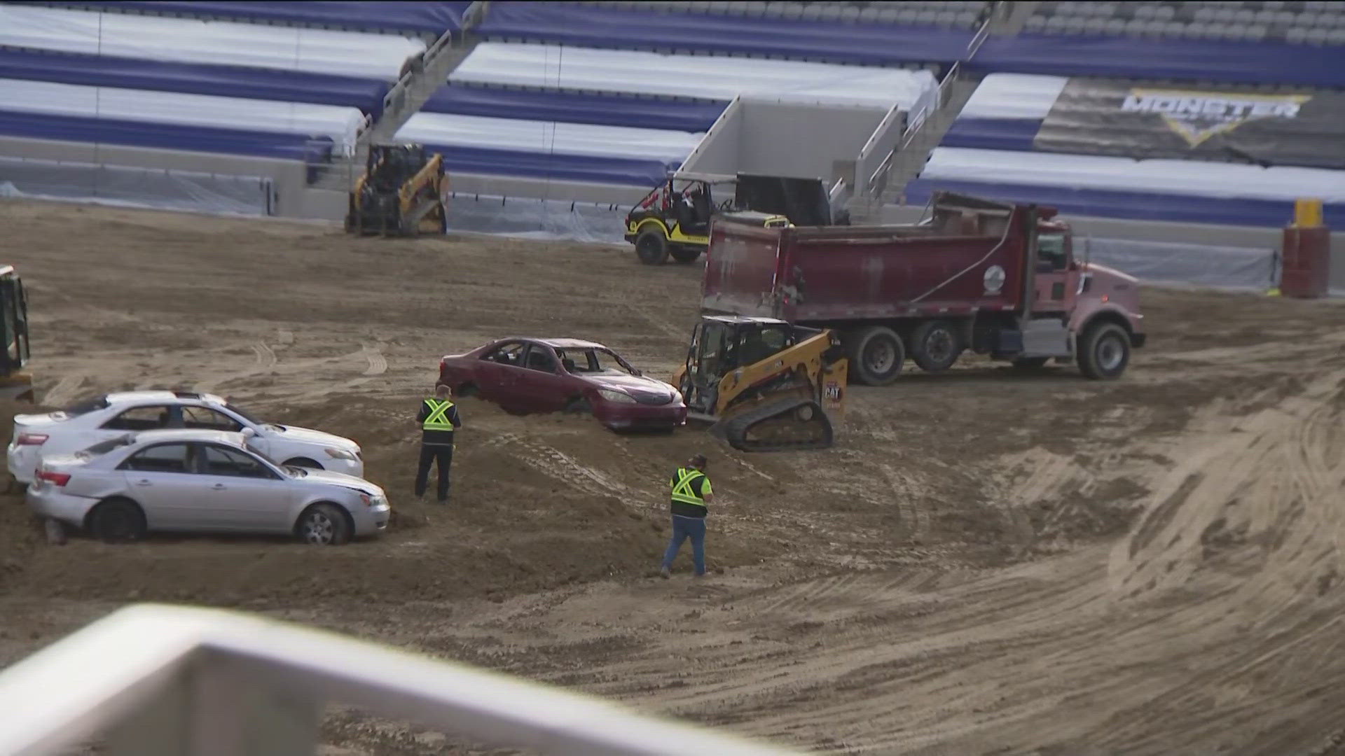 26 million pounds of dirt dumped onto Snapdragon Stadium for Monster ...