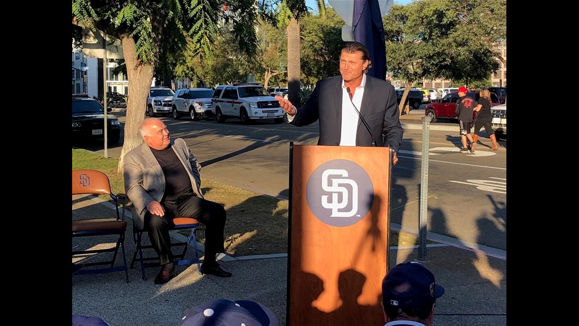 San Diego Padres pitcher Trevor Hoffman, left, is congratulated in the  dugout by his sons Brody, top, Quinn, bottom, and Wyatt, center, after  earning his 478th career save in Padres 2-1 victory