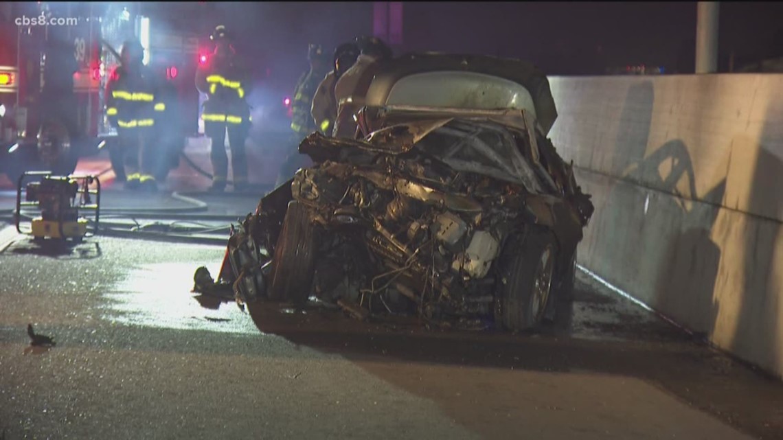 1 killed, 1 seriously injured in fiery crash on I-15 in Miramar | cbs8.com