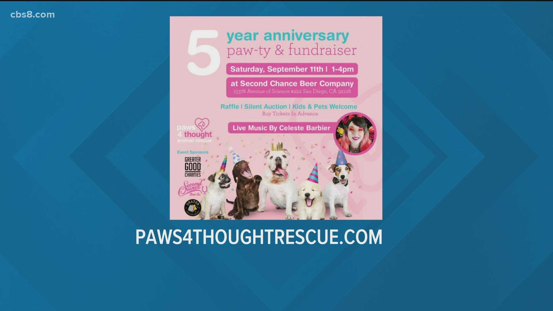 This Saturday, you can join Paws 4 Thought Animal Rescue at its anniversary paw-ty and fundraiser at Second Chance Beer Company.