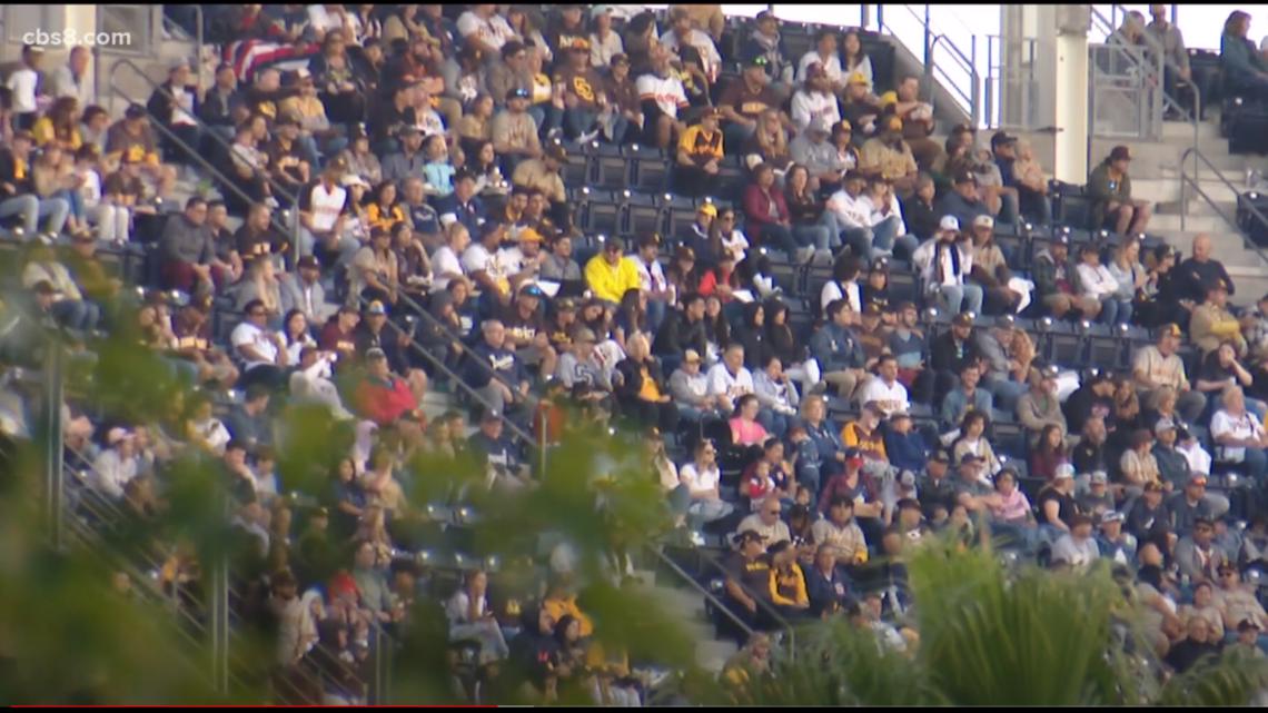 Chopper 8 flies above Petco Park on Friday afternoon, April 15