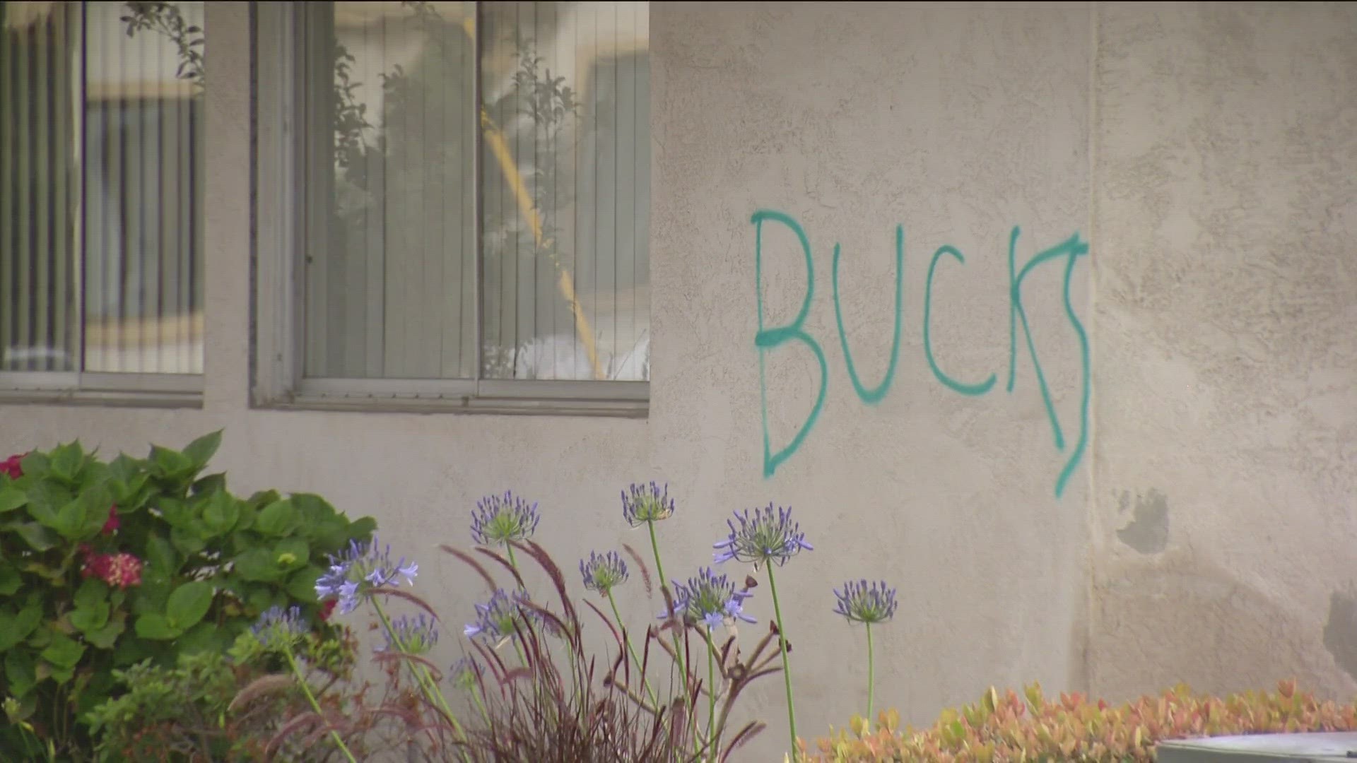 Chula Vista Police Department searching for who is responsible for graffiti and damaging a car windshield.