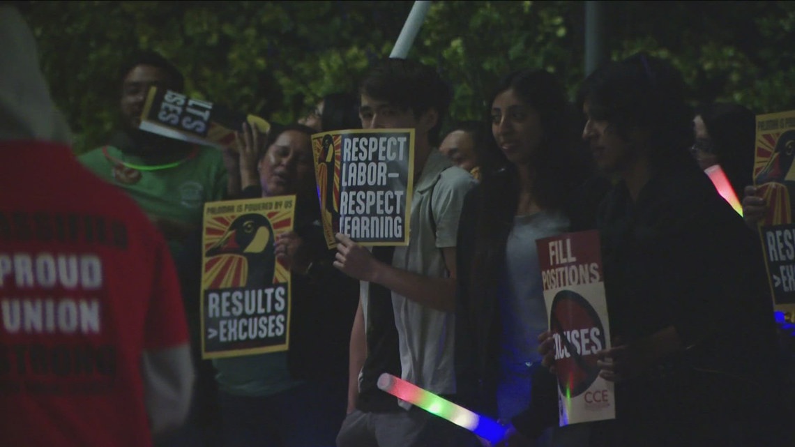 Students and faculty rally at Palomar College outside Governing Board meeting Tuesday