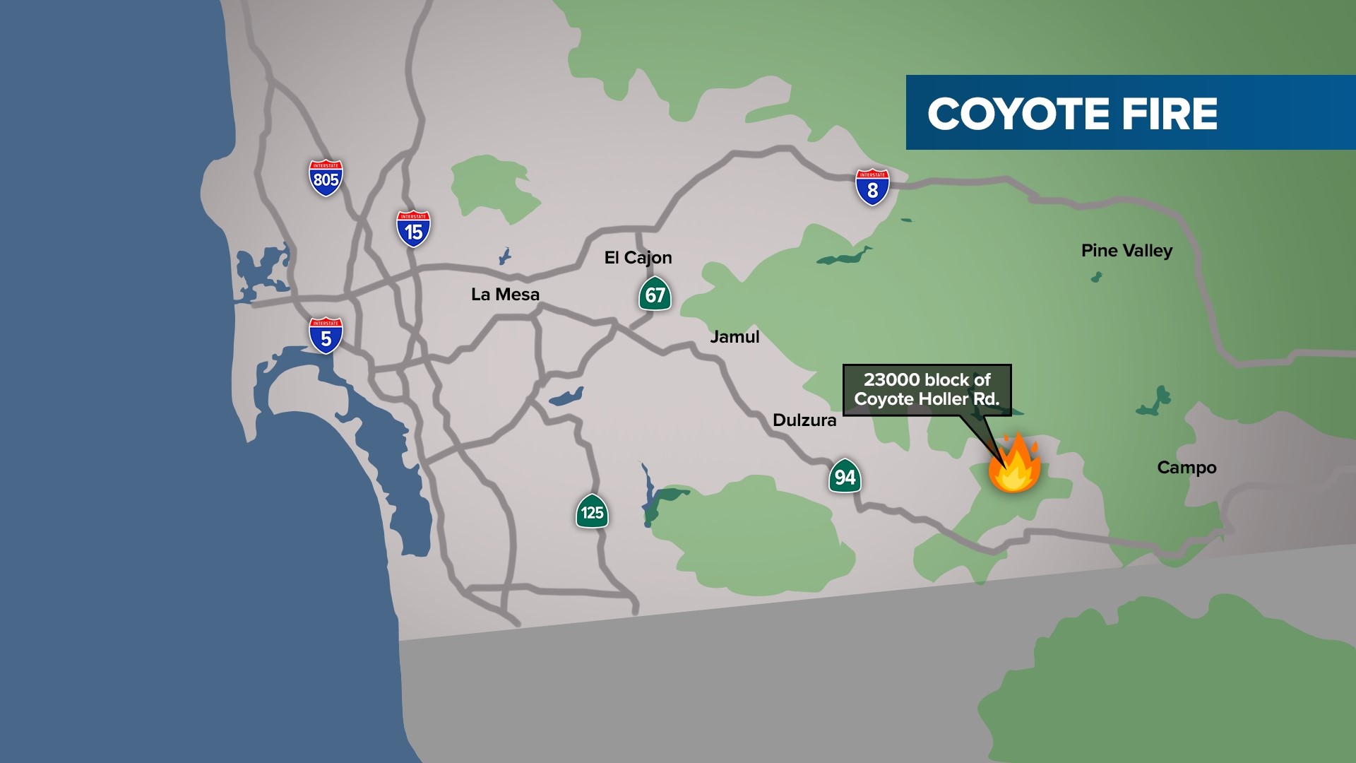 'Coyote Fire' in Potrero prompts evacuations; driven by heat