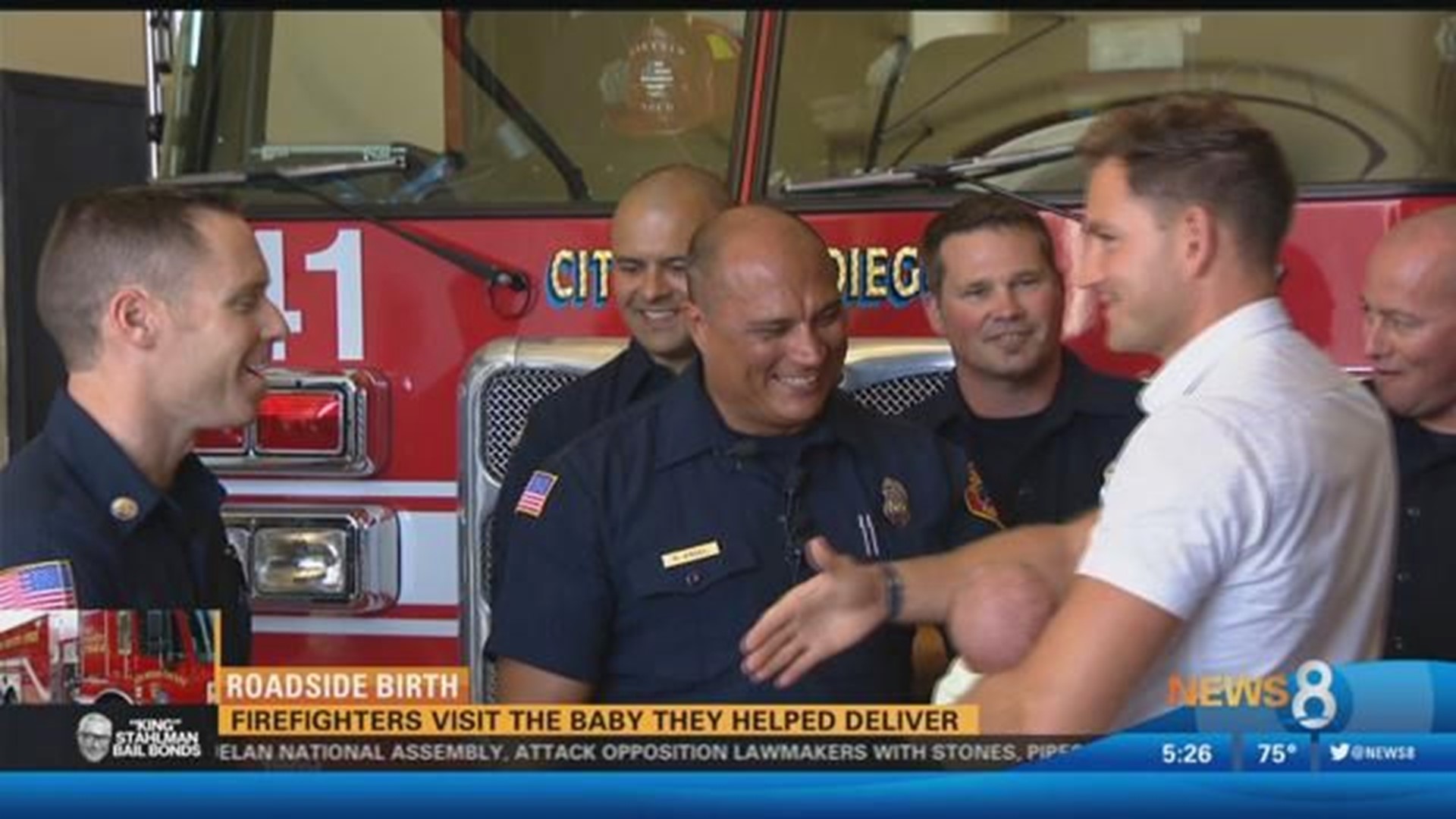 Firefighters get a visit from the baby they helped deliver | cbs8.com
