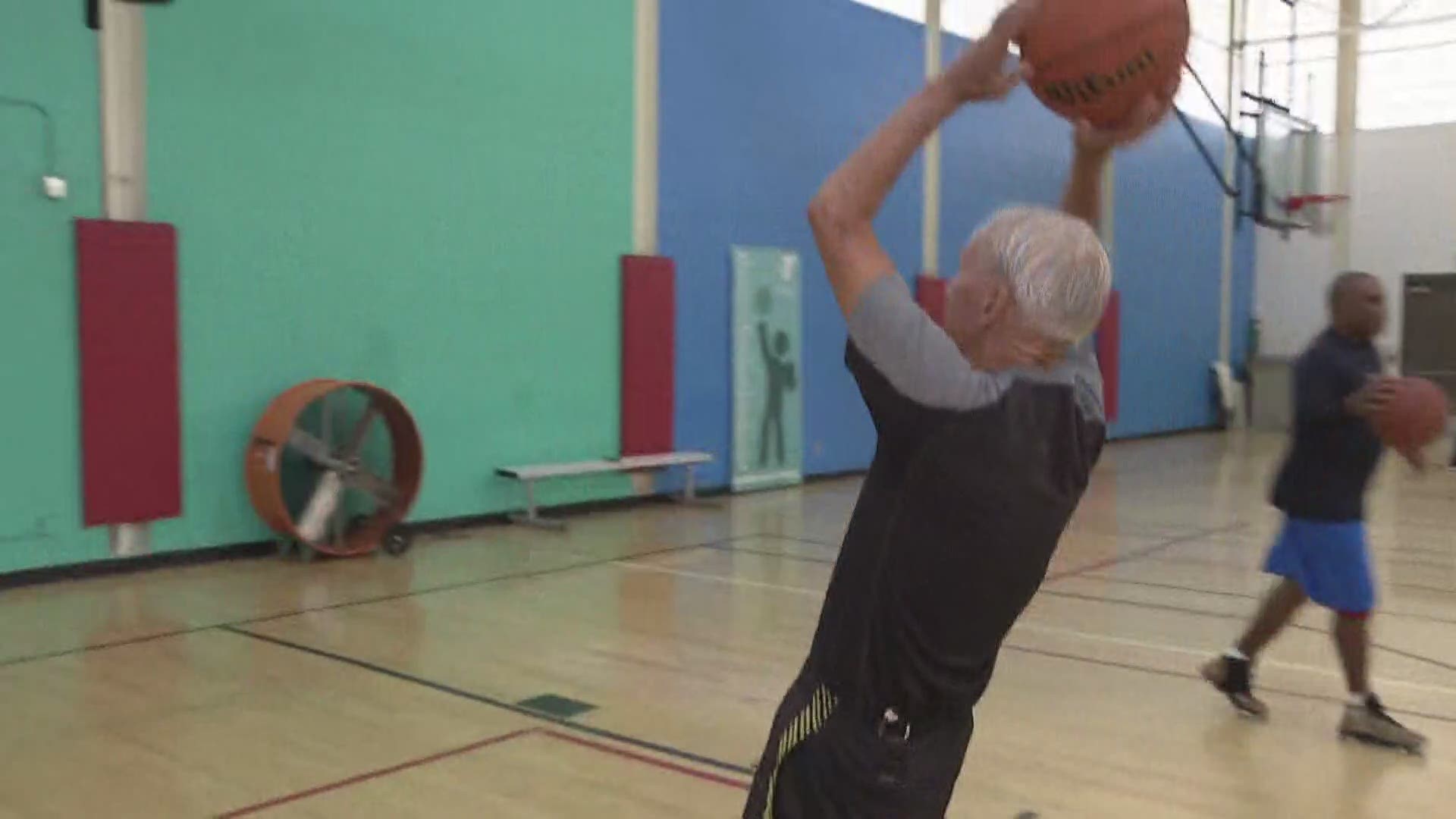 Here is something you don't see everyday: A 90-year-old hoop star.