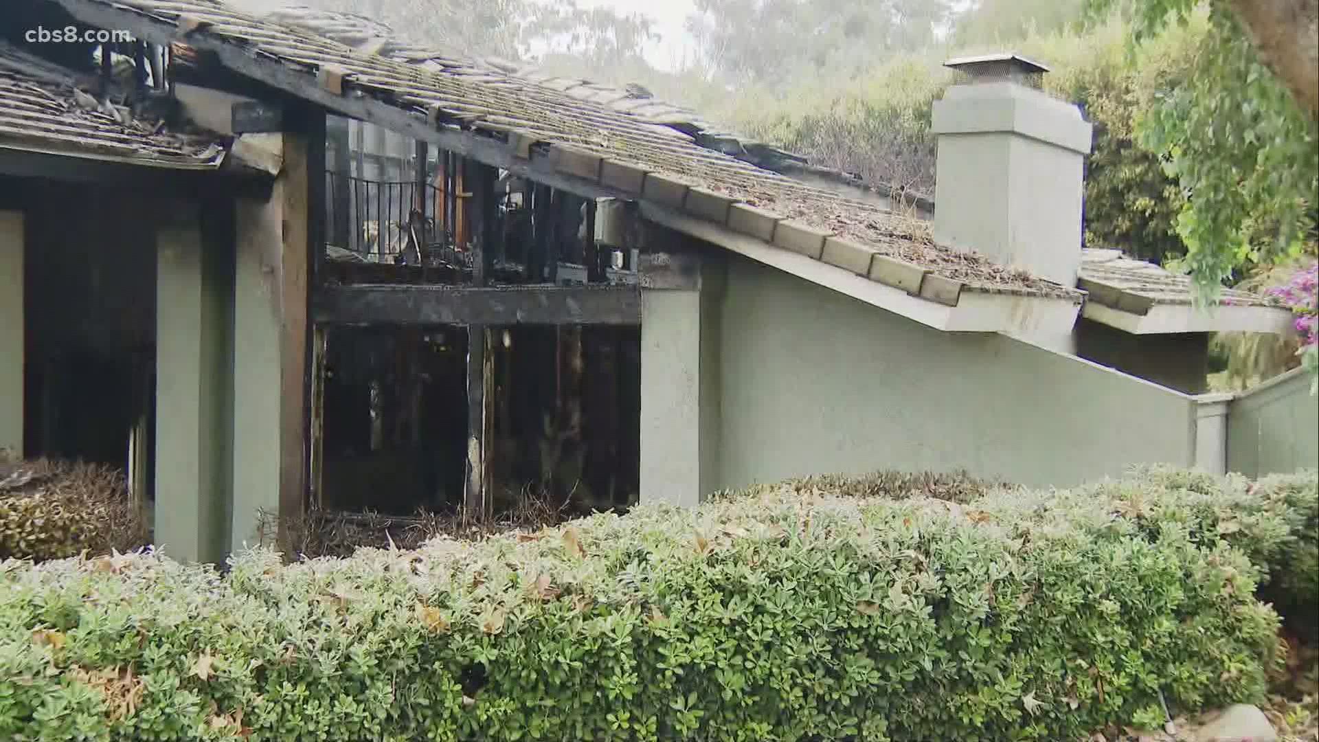 Firefighters arrived at the scene and found smoke and flames coming from the house's second story, according to the San Diego Fire-Rescue Department.