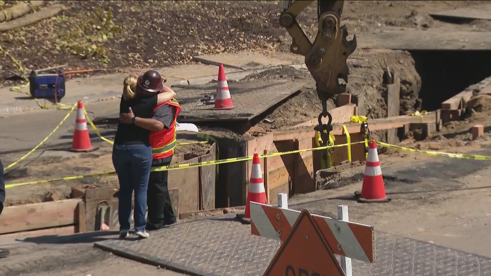 Deputy Fire Chief Dan Eddy said a concrete pipe and dirt collapsed on the workers while they worked on a water pipe project Wednesday morning.