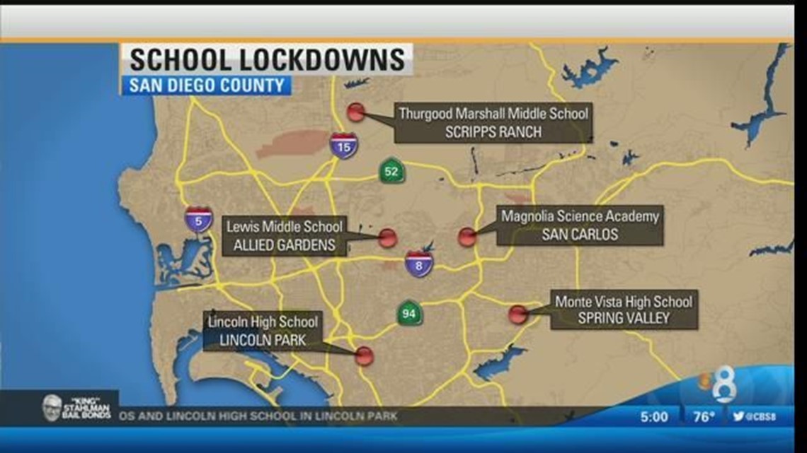 Lockdown orders lifted at 5 San Diego school campuses