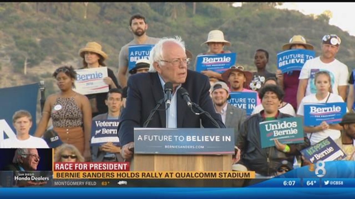 Bernie Sanders holds rally at Qualcomm Stadium to a roaring crowd of ...