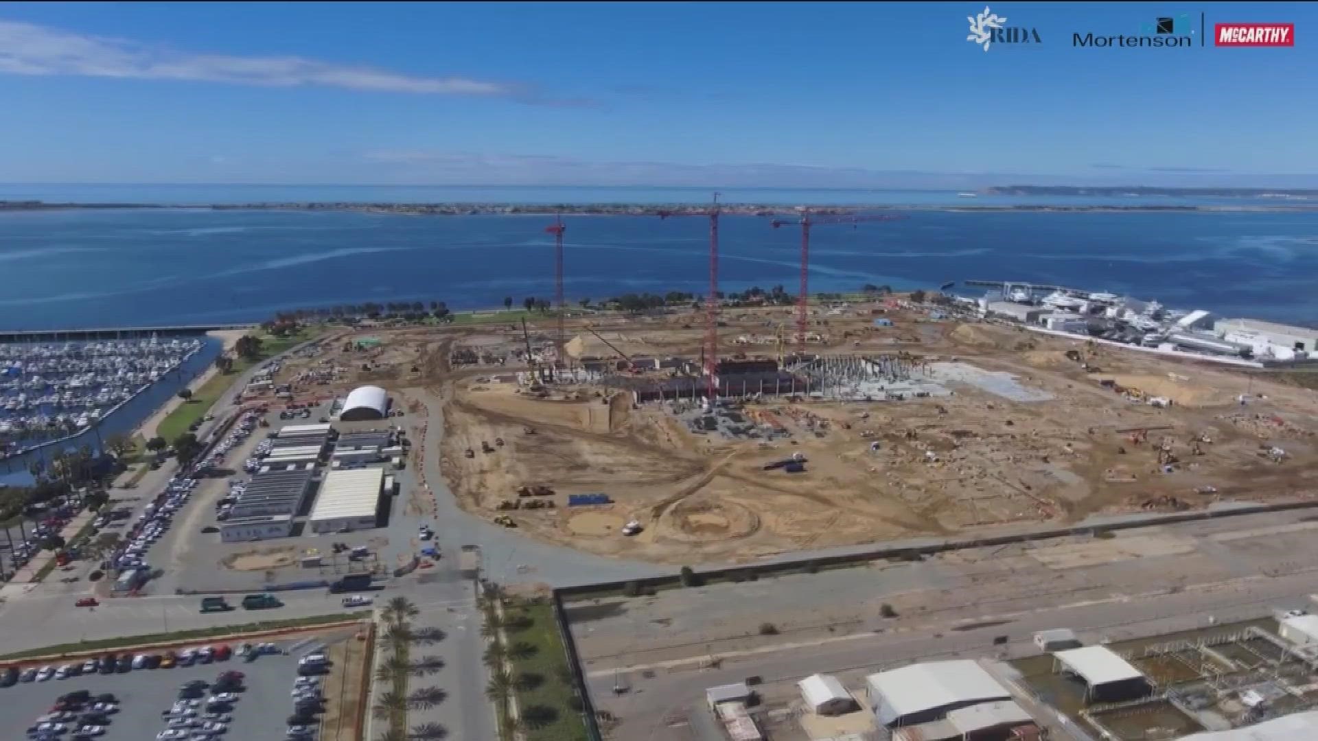 New aerial video shows a long-awaited Chula Vista Bayfront resort is finally taking shape, with the first of 22 floors constructed.