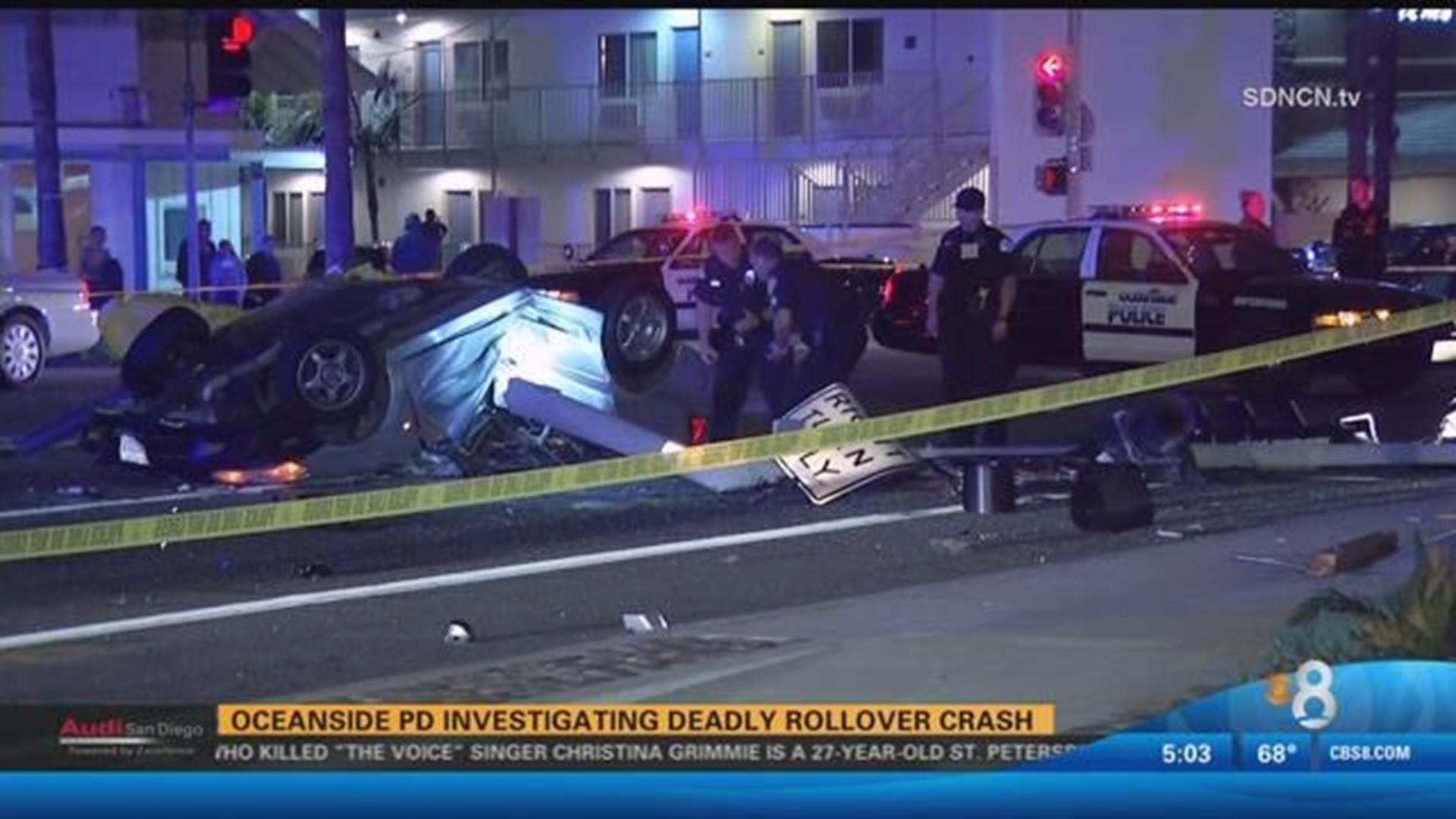 Driver shears off light post, dies in Oceanside crash