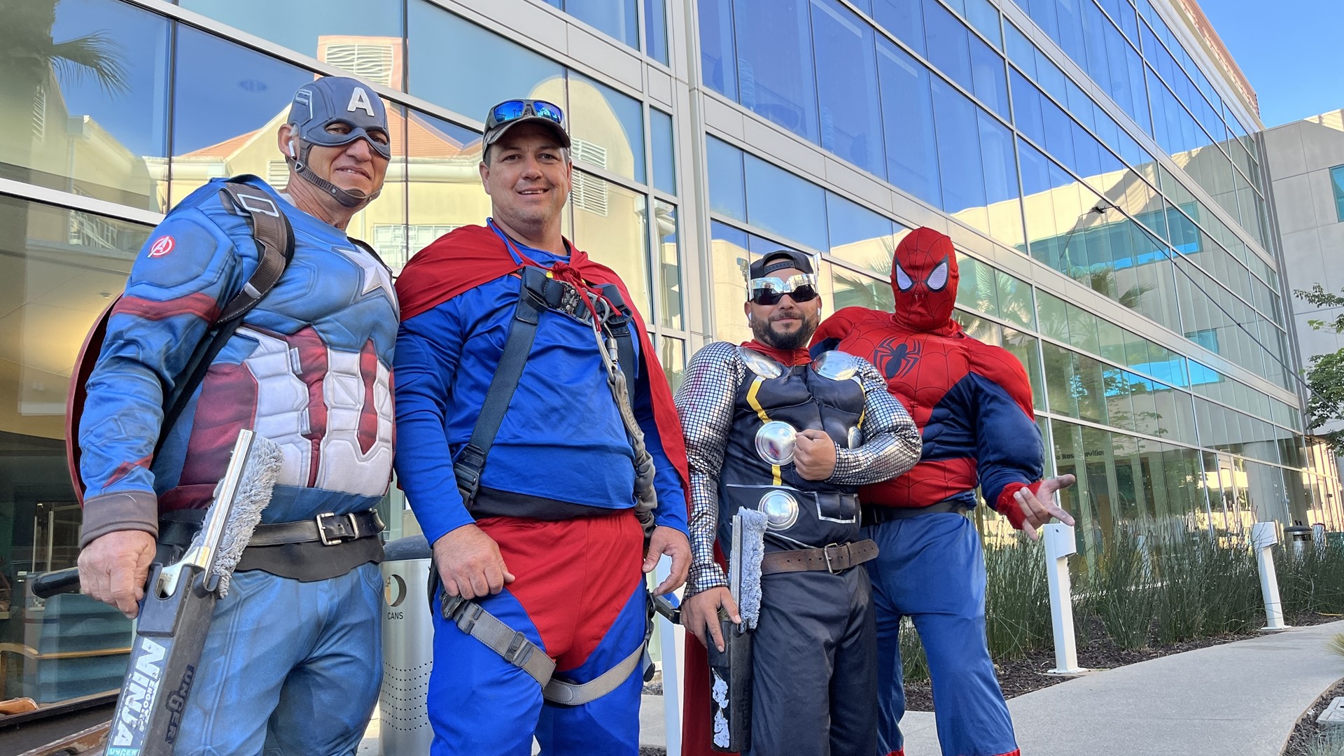 Super window washers cheering up kids at Rady Children's Hospital