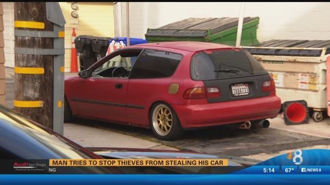 Man tries to stop thieves from stealing his car | cbs8.com