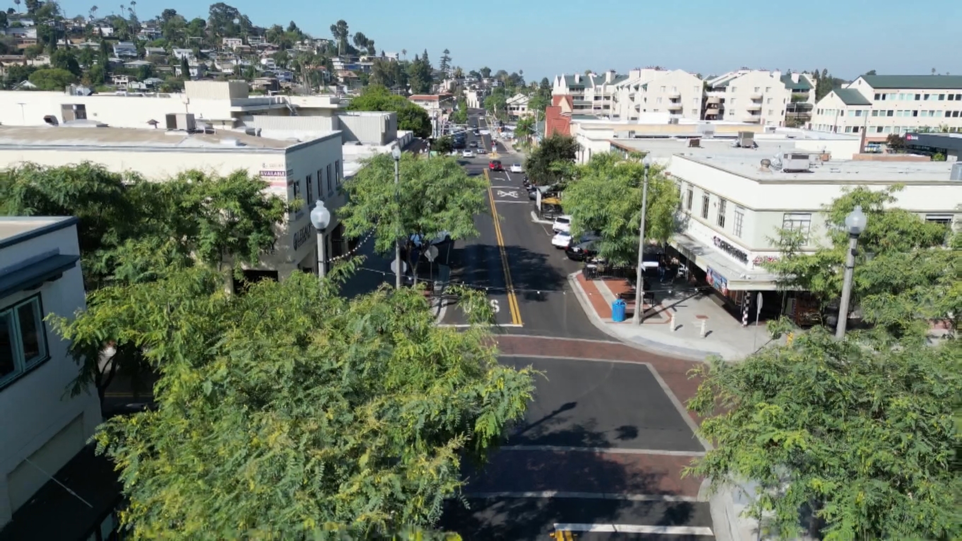 Drone video above downtown La Mesa in San Diego County.