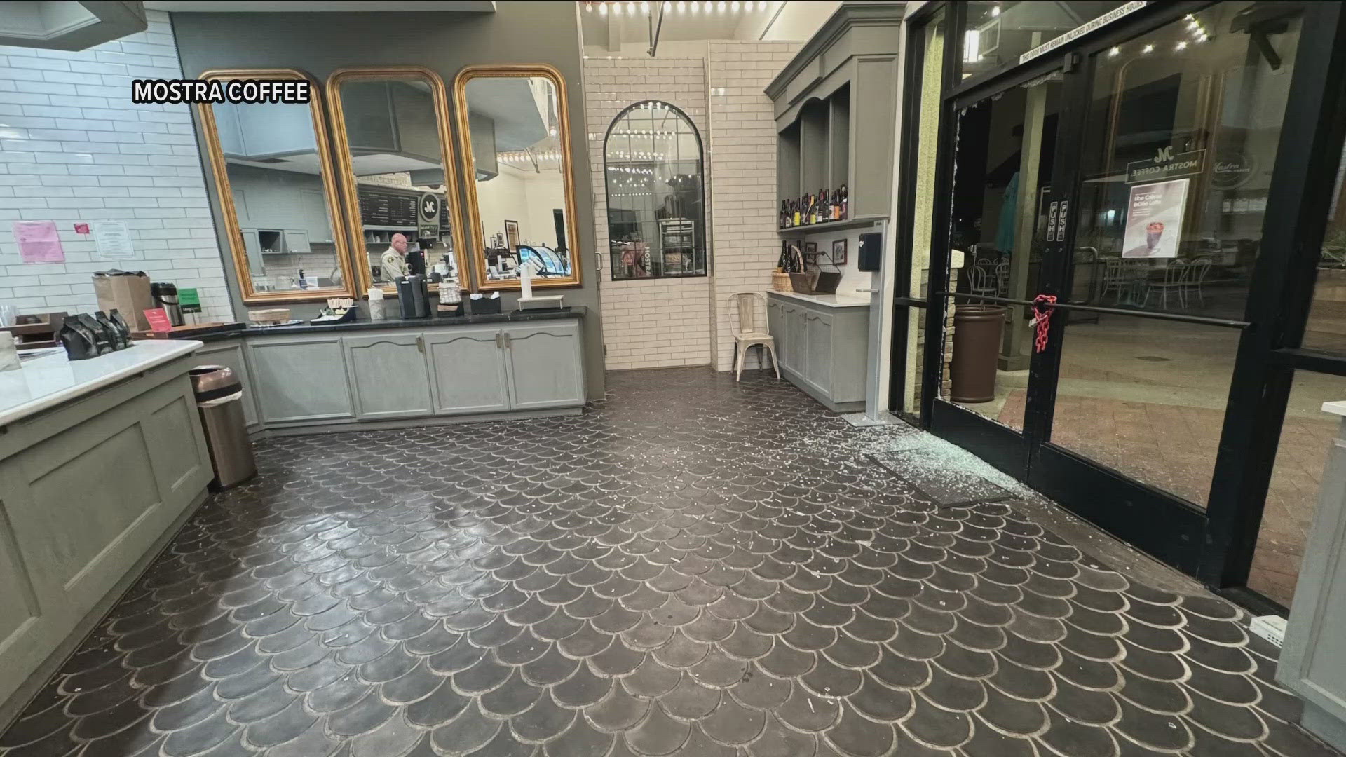 A coffee shop in San Diego's north county area was hit overnight, and the suspects damaged the property of more than one building.